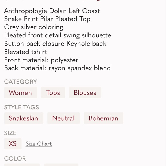 Anthropologie NWT Dolan Pleated Gray Snakeskin Blouse size Medium - Picture 3 of 8